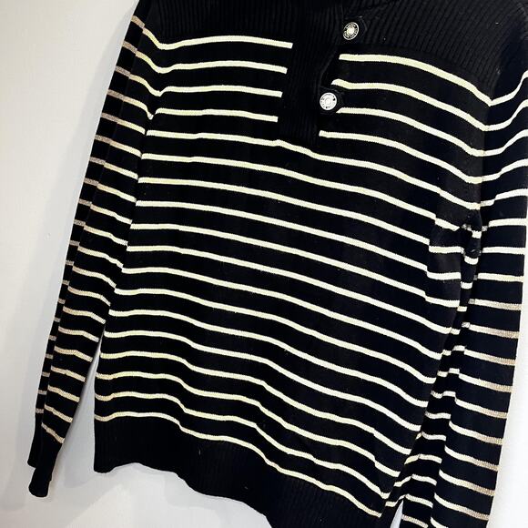 Lauren Ralph Lauren Sweater Womens XL Black Gold Stripe Pullover Button Old Mone - Picture 4 of 10